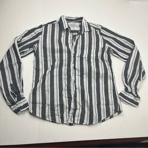 Frank & Eileen Barry Tailored Button-Up Shirt Women SZ XS White Grey Gray Stripe